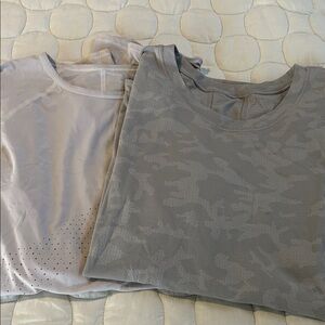 lululemon athletica bundle silver long sleeve tee, grey short sleeve camo